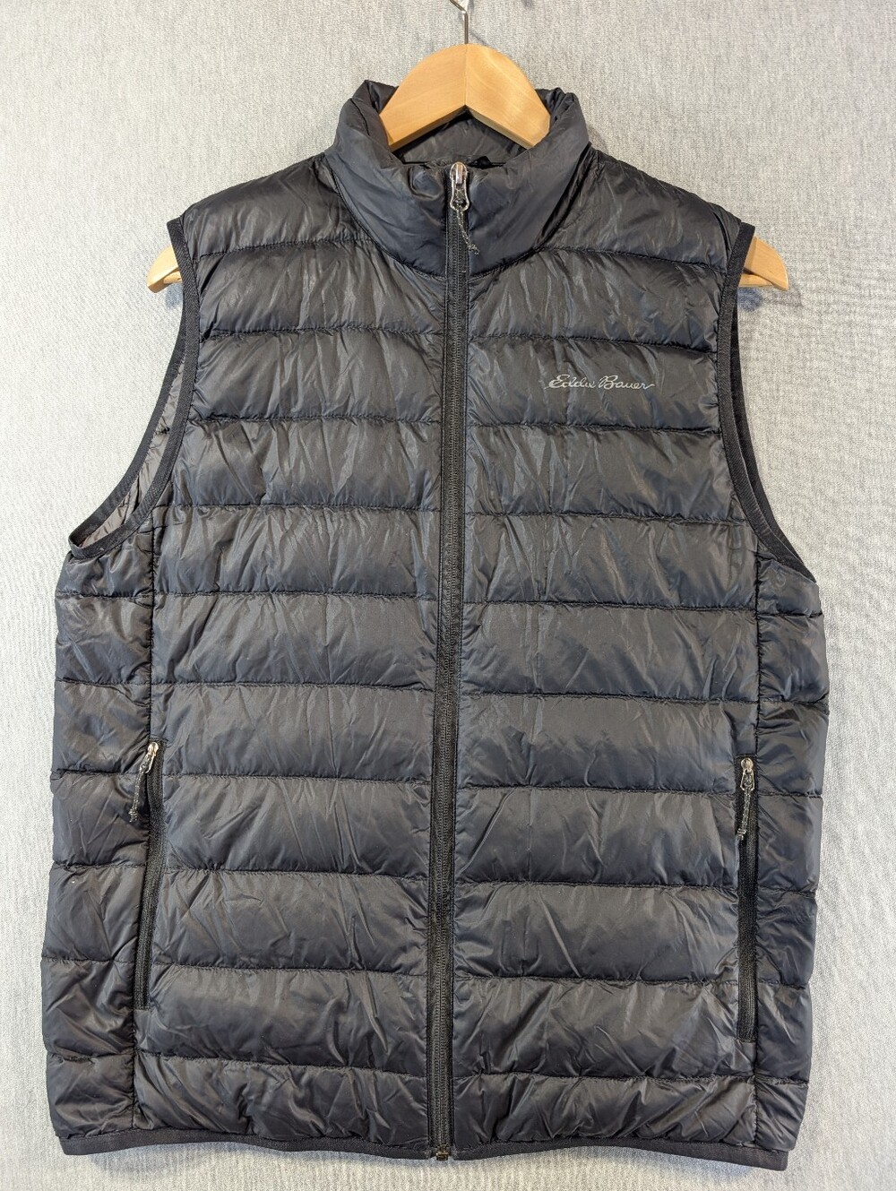 Eddie Bauer Nylon Down Puffer Vest Men's Small Black Full Zip